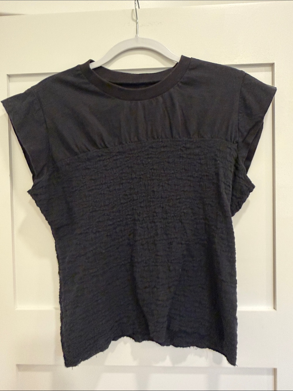 Maeve Black Short Sleeve Textured Panel Anthropologie Tee